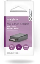 Nedis USB-C Adapter - USB 3.2 Gen 1 - USB-C Male - USB-A Female - 5 Gbps - OTG - Rond - Vernikkeld - Zwart - Doos