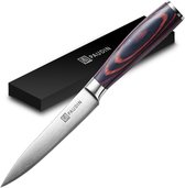 PAUDIN N7 Couteau d'office japonais professionnel en acier inoxydable 12,5 cm - Couteau à légumes universel tranchant comme un rasoir en acier au carbone allemand de haute qualité - Motif damas