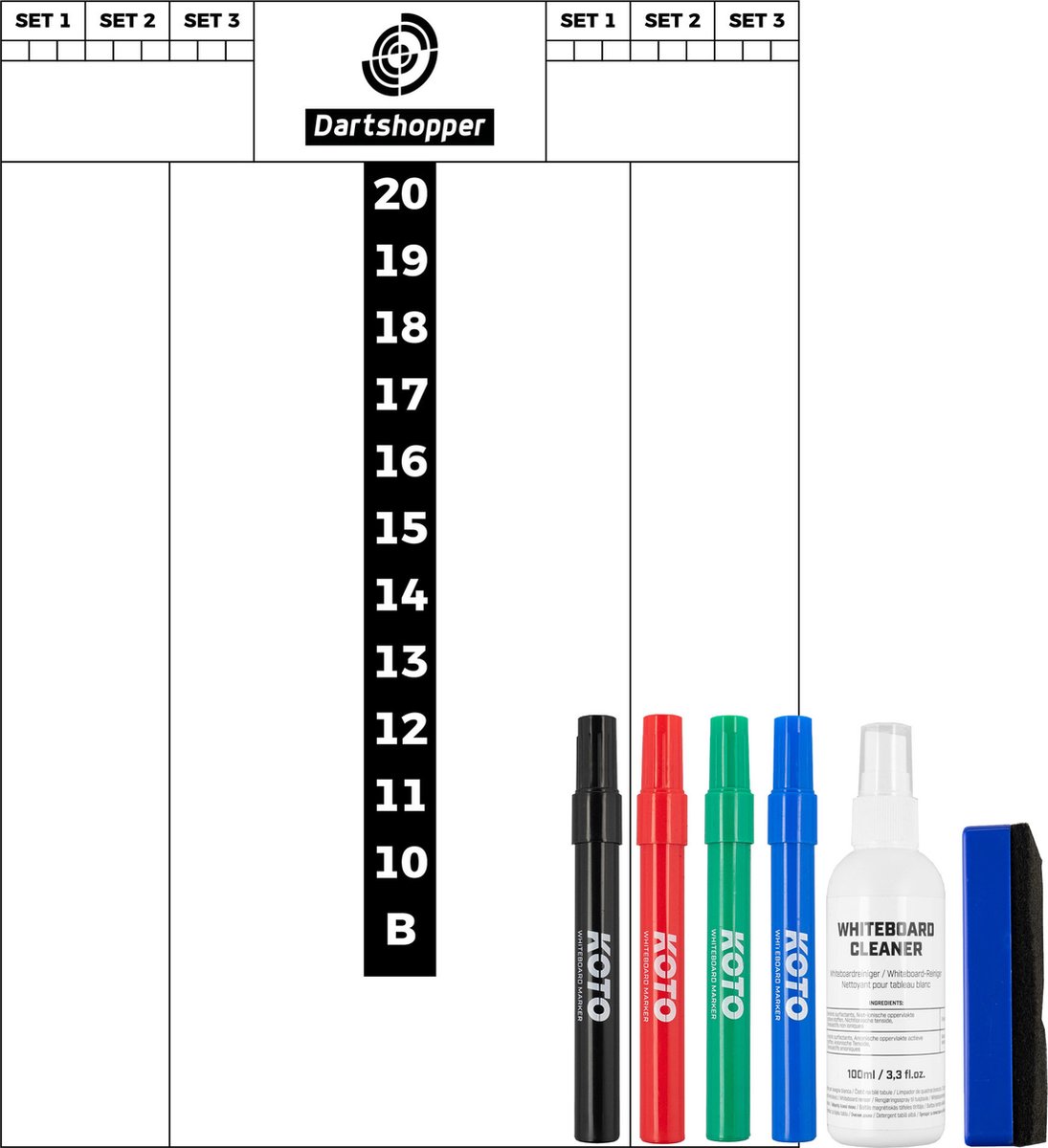 Dartshopper Flex Scorebord 40x30cm + Whiteboard Marker Set Color