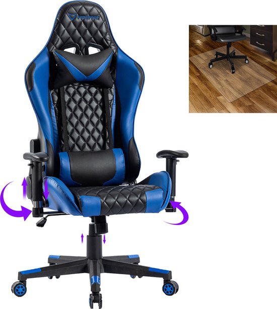 Chaise de jeu FOXSPORT - Chaise de Gaming - Chaise de Gaming - Chaises de bureau - Chaise de bureau avec coussin de nuque et coussin de dossier réglable - Hauteur d'assise réglable - Accessoires de Gaming - Blauw/ Zwart