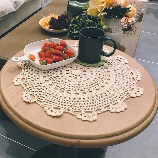 25 cm handgemaakte gehaakte katoenen kanten placemats beige set van 4
