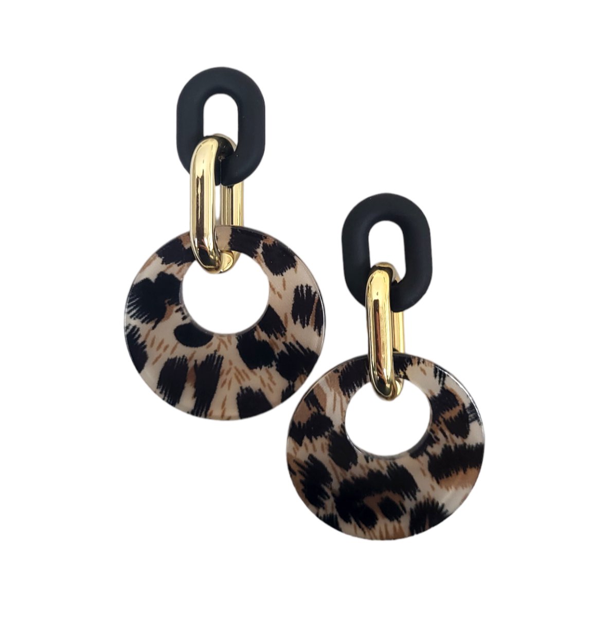 VILLA COCO Chloé - Panterprint oorbellen - Lichtgewicht - Schakel oorbellen - Acryl - Statement oorbellen - Moderne oorstekers - Dames oorhangers - Zwart, goud, panterprint