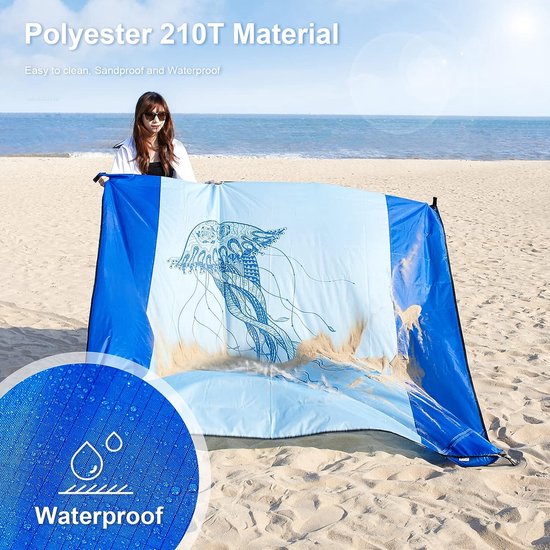 Couverture De Plage Imperméable Sans Sable 210x200 Cm - Légère, Pliable, Avec 4 Ancres, Pour Pique-nique Et Camping - 3
