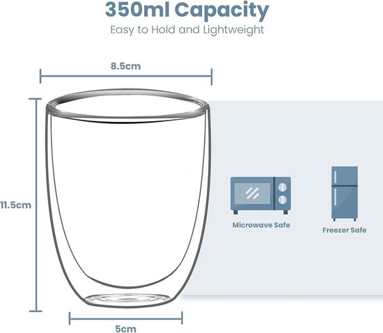 2x Verres à double paroi Thermo Verre 0,35l Latte Macchiato