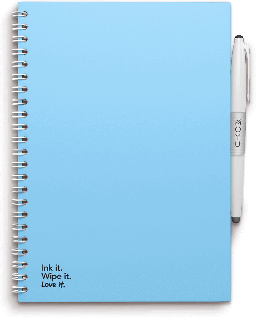 MOYU - Sky Blue Notebook - Uitwisbaar Notitieboek A5 Hardcover - Multifunctionele pagina’s - Inclusief uitwisbare pen, houder en wisdoekje