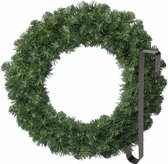 Kerstkrans 60 cm - groen - met zwarte hanger/ophanghaak - kerstversiering