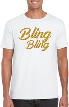 Bellatio Decorations Glitter glamour feest t-shirt heren - bling bling goud - wit - feestkleding XXL