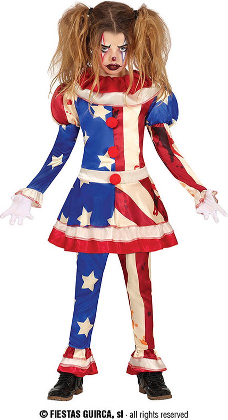 Fiestas Guirca - Patriot Clown meisjes (7-9 jaar) - Carnaval Kostuum voor kinderen - Carnaval - Halloween kostuum meisjes