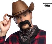 10x Snor cowboy zwart - Gringo mexicaan Billy thema feest festival party verkleed