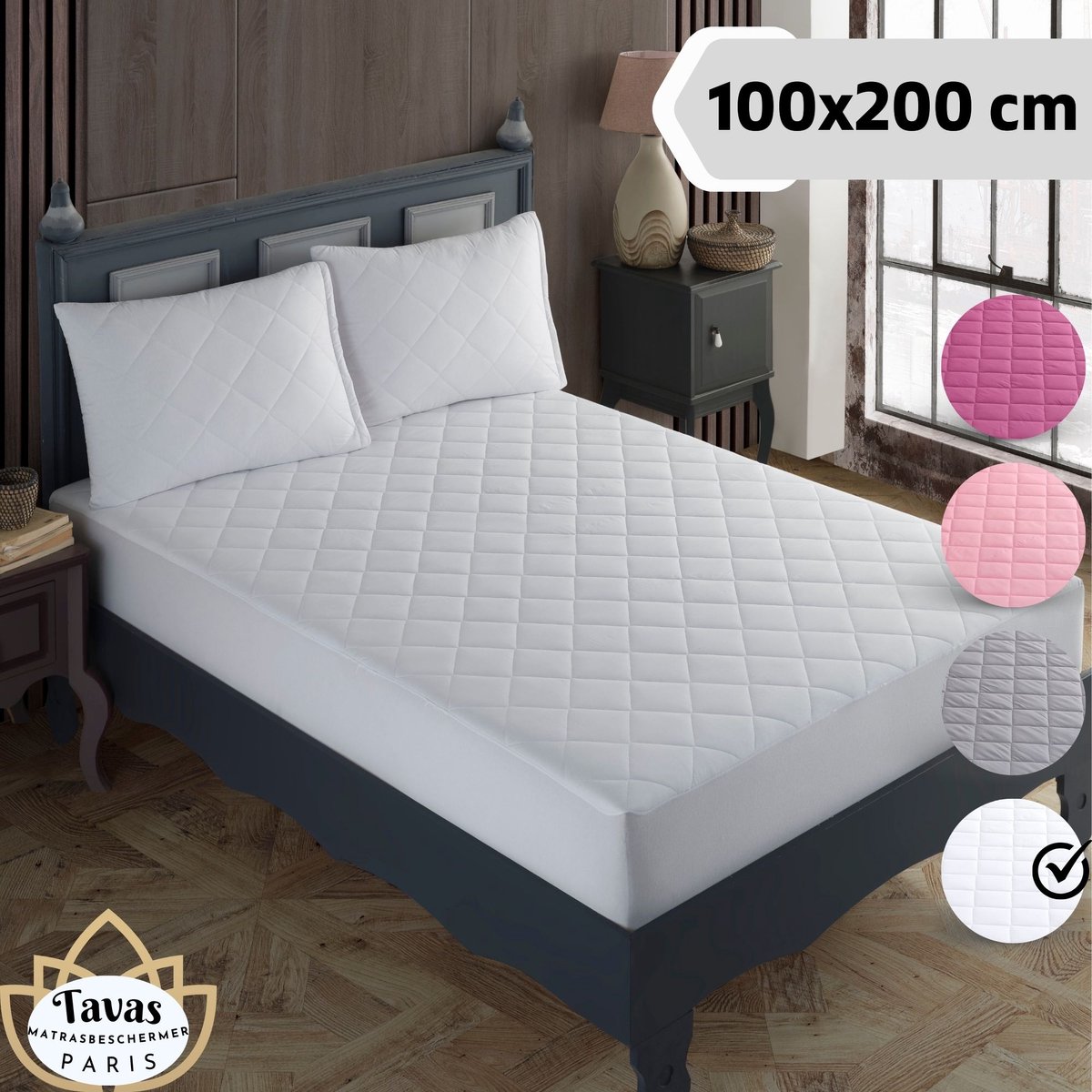 Tavas Waterdicht Matrasbeschermer 100x200 cm Wit Gewatteerde 100% Katoen Molton Hoeslakenbadstof Rondom Elastiek Waterdichte Matras Beschermer Incontinentie