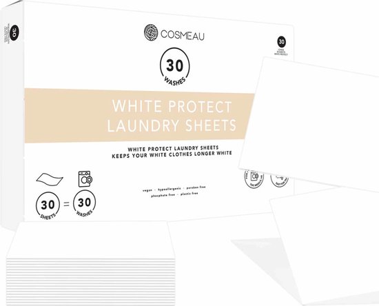 Cosmeau Witte Was White Protect Wasstrips 30 Wasbeurten Wasmiddeldoekjes Sheets Eco Laundry Strips
