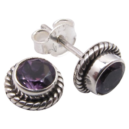 Bijoux Nature - Boucles d'oreilles améthyste en argent sterling 925 - Bijoux de luxe en pierres précieuses - Fait main