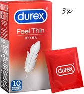 Durex Condooms – Thin Feel Ultra (Extra Dun) - 30 Stuks (3 x 10) – Discreet en Stevig Verpakt - Met Kwantumkorting