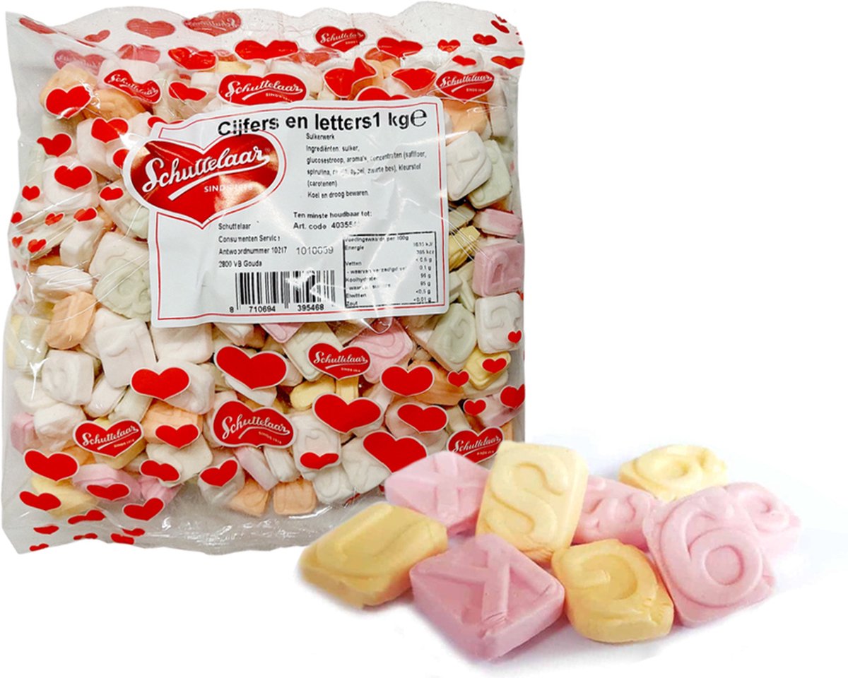 Schuttelaar - Cijfers en Letters - 1 kilo - Sint Zoetwaren - Sint Suikerwerk - Sint Snoep