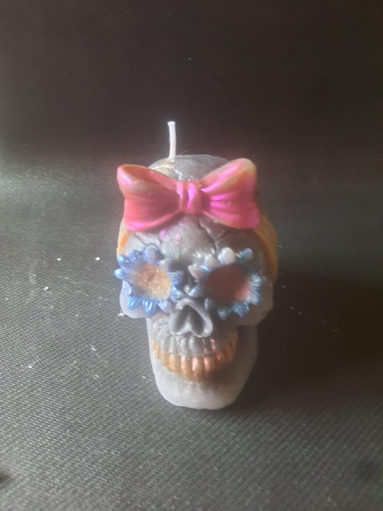 kaars skull met strik gekleurd