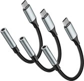 Phreeze Jack naar USB C kabel - Jack Verloopstukje - Type C naar Audio Jack 3.5mm - 3 Stuks - Nylon Gevlochten - Duurzaam - Voordeelverpakking
