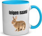 Akyol - konijn met eigen naam koffiemok - theemok - blauw - Konijn - konijnen liefhebbers - mok met eigen naam - iemand die houdt van konijnen - verjaardag - cadeau - kado - 350 ML inhoud
