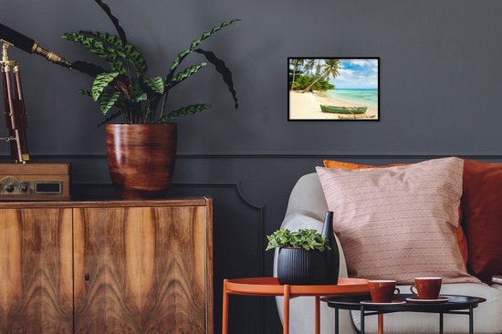 Cadre photo avec poster - Plage - Canoë - Palmier - Tropical - 30 x 20 cm - Cadre pour poster