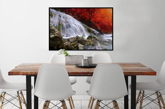 Fotolijst incl. Poster - Waterval - Rotsen - Water - Herfst - 120x80 cm - Posterlijst