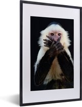 Photo encadrée - Singe capucin Witte sur fond noir cadre photo noir avec passe partout blanc 40x60 40x60 cm - Affiche encadrée (Décoration murale salon / chambre)