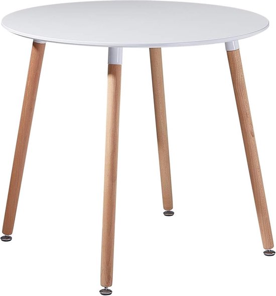 Table à manger ronde pour 2 à 4 personnes, design scandinave, pieds en bois, 80 x 80 x 73 cm, blanche TE539
