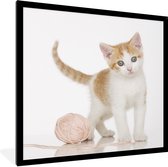 Image encadrée - Chaton avec cadre photo en laine noir sans passe partout 40x40 cm - Affiche encadrée (Décoration murale salon / chambre)