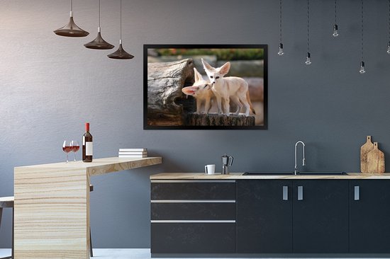Fotolijst incl. Poster - Vossen - Boomstam - Natuur - 90x60 cm - Posterlijst