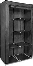 stoffen kledingkast - Opvouwbare garderobe met 5 planken en kledingstang - Kan zowel open als dicht gebruikt worden - 88 x 170 x 45cm