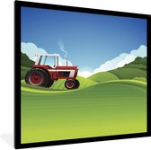 Photo en cadre - Une illustration d'un tracteur dans un cadre photo paysage vert noir 40x40 cm - Affiche sous cadre (Décoration murale salon / chambre)