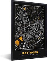 Fotolijst incl. Poster - Black and Gold – Stadskaart – Ratingen – Duitsland – Plattegrond – Kaart - 80x120 cm - Posterlijst