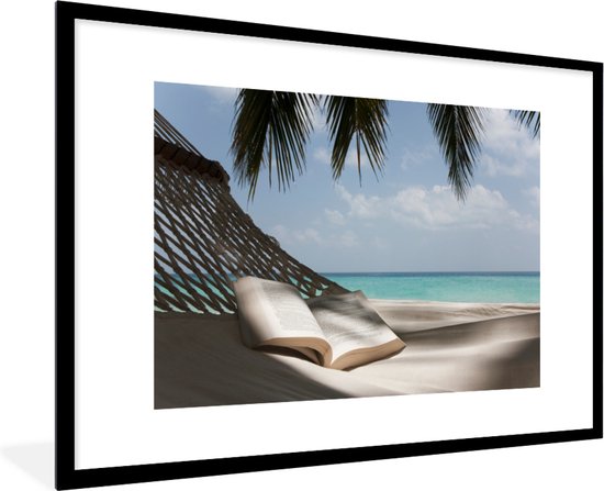 Fotolijst incl. Poster - Hangmat - Boek - Strand - 120x80 cm - Posterlijst