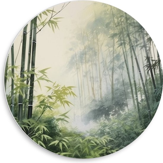 PVC Schuimplaat Muurcirkel - Bomen - Takken - Bladeren - Bamboe - Groen - 50x50 cm Foto op Muurcirkel (met ophangsysteem)