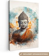 Canvas Schilderij Boeddha - Beeld - Wit - Munt - 20x30 cm - Wanddecoratie