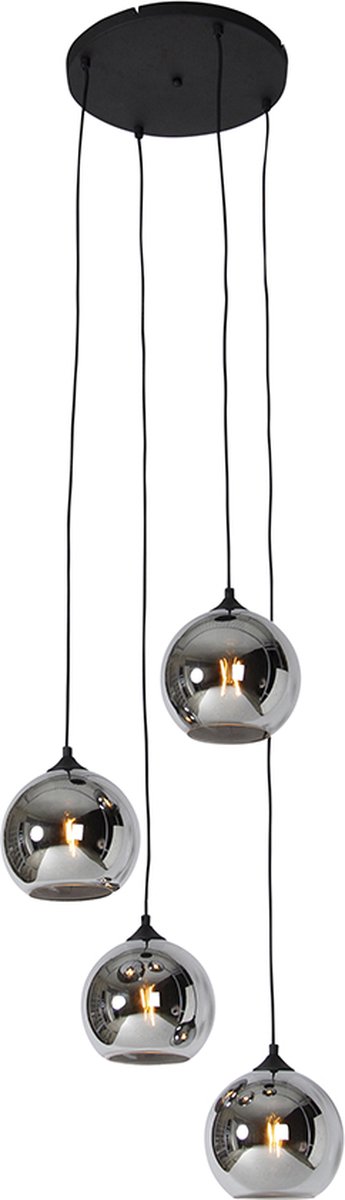 QAZQA wallace - Art Deco Dimbare LED Smart Hanglamp incl. wifi met Dimmer - 4 lichts - Ø 50 cm - Grijs - Woonkamer | Slaapkamer | Keuken