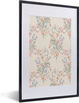 Fotolijst incl. Poster - Bloemen - Roze - Bladeren - 40x60 cm - Posterlijst