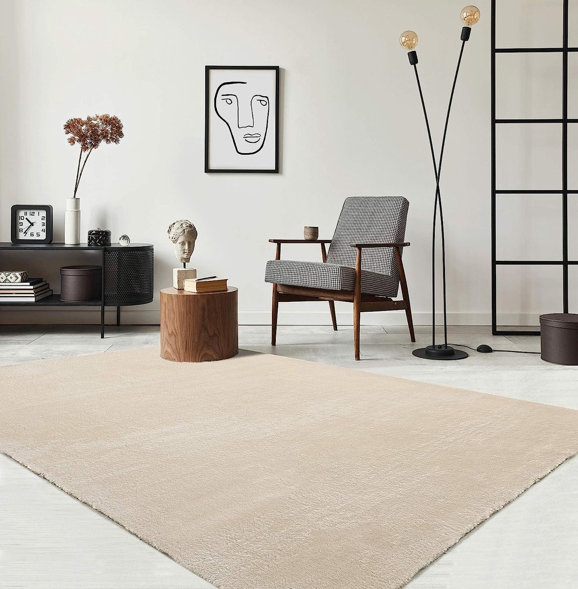 carpet city Wasbaar vloerkleed, eenkleurig, laagpolig, 160 x 220 cm, crème, zacht en soft-touch gevoel, antislip en onderhoudsvriendelijk, tapijt voor woonkamer, slaapkamer en hal