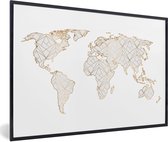 Affiche avec cadre Wereldkaart - Or - Grijs - 120x80 cm