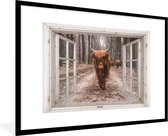 Cadre photo avec poster - Vue à travers - Highlander écossais - Fenêtre - 90x60 cm - Cadre pour poster