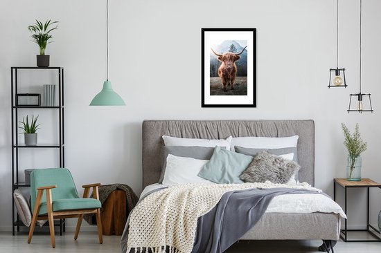 Affiche avec cadre Highlander écossais - Nature - Montagnes - 40x60 cm