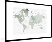 Fotolijst incl. Poster - Wereldkaart - Waterverf - Grijs - 120x80 cm - Posterlijst
