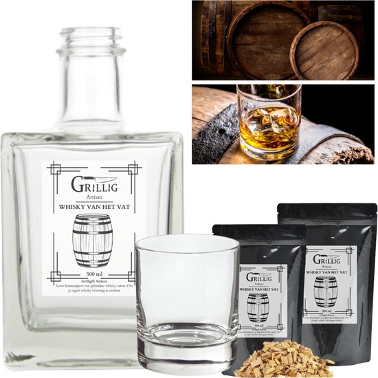 Grillig - Whisky van het vat - DIY Set voor Echte Whisky Liefhebbers - Inclusief twee navulverpakkingen en gratis glas