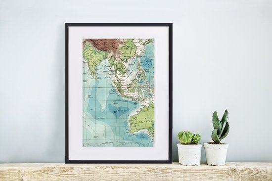 Fotolijst incl. Poster - Wereldkaart - Antiek - Indonesië - 30x40 cm - Posterlijst