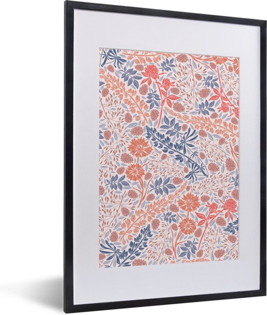 Motif fleuri bleu et rouge 30x40 cm - petit