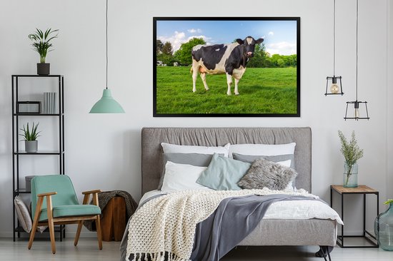 Vache Zwart et blanche dans le pré 120x80 cm