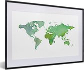 Fotolijst incl. Poster - Wereldkaart - Aquarel - Groen - 60x40 cm - Posterlijst