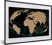 Affiche avec cadre Wereldkaart - Globe - Plantes - 60x40 cm