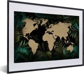 Fotolijst incl. Poster - Wereldkaart - Zwart - Planten - 60x40 cm - Posterlijst