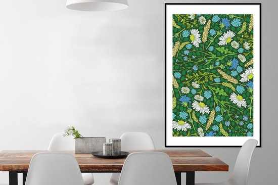 Motif fleuri blanc et bleu 80x120 cm