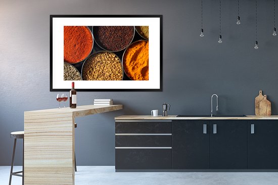 Photo en cadre - Grands récipients aux herbes Cadre photo noir avec passe-partout blanc 80x120 120x80 cm - Affiche sous cadre (Décoration murale salon / chambre)