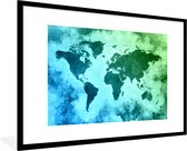 Fotolijst incl. Poster - Wereldkaart - Blauw - Groen - 120x80 cm - Posterlijst